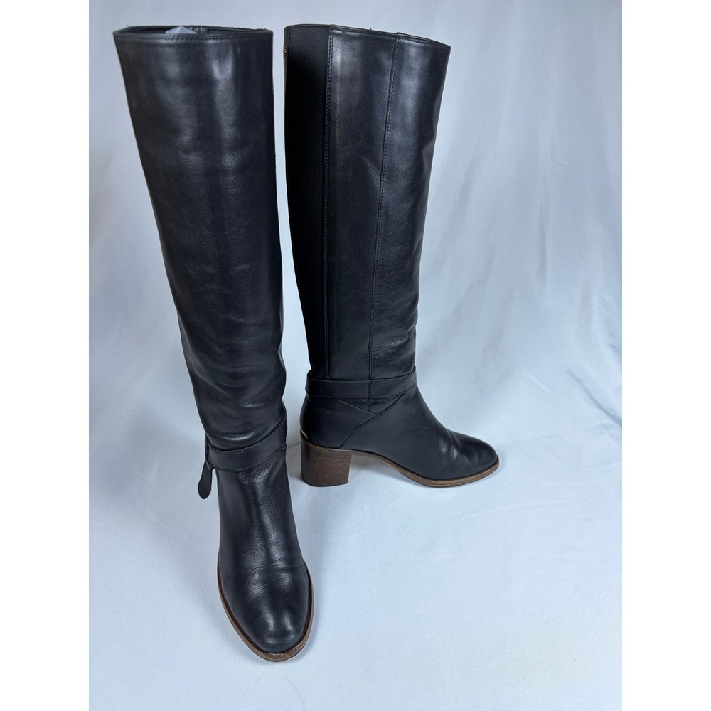 Kate Spade New York Black Leather Tall Knee High Block Heel Boots Women Size 8.5